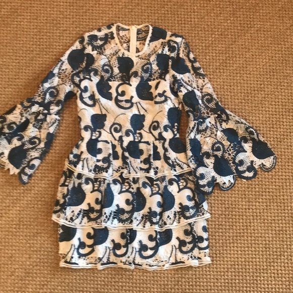 Alexis Dresses & Skirts - Blue and white lace Alexis peplum dress